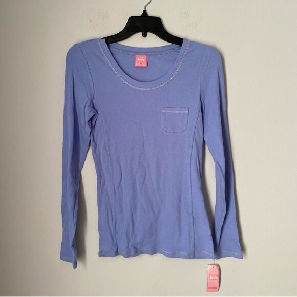 Jenni By Jennifer Moore Women’s Scoop Neck Long Sleeve Ribbed Blue Pajama Top M - Picture 1 of 2